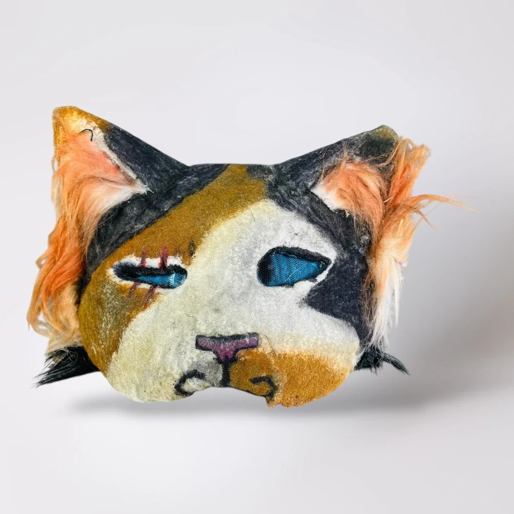 Calico Cat Mask Costume‎ Cosplay Halloween Animal Faux Fur Therian Handmade